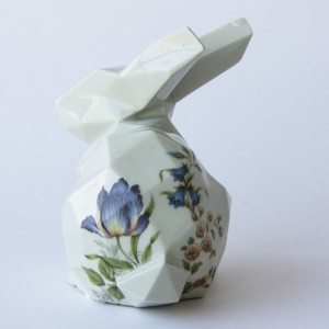 Porcelain bunny with patterned transfers